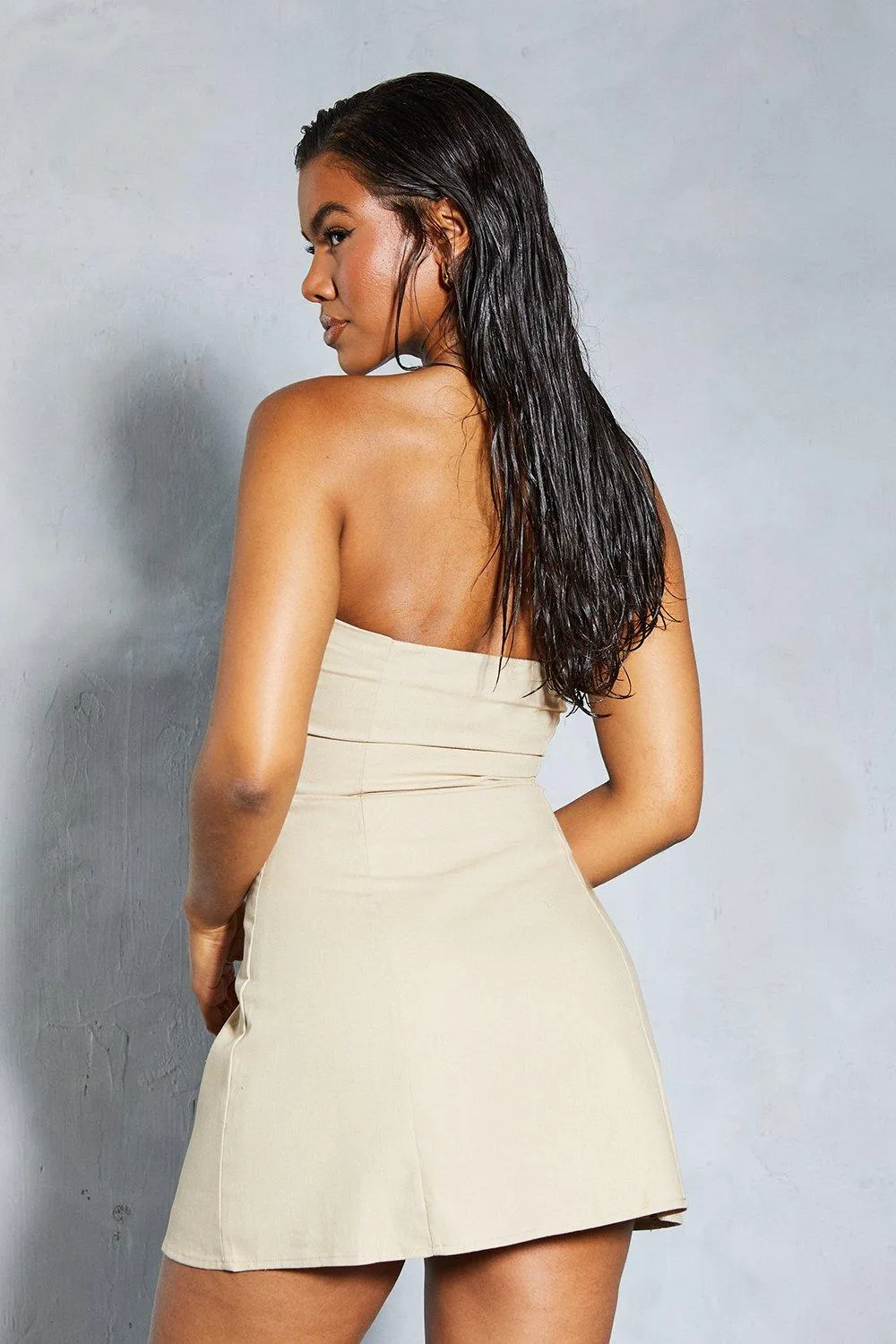 Dresses | Linen Look Hook & Eye Detail Bandeau A-line Mini Dress | MissPap