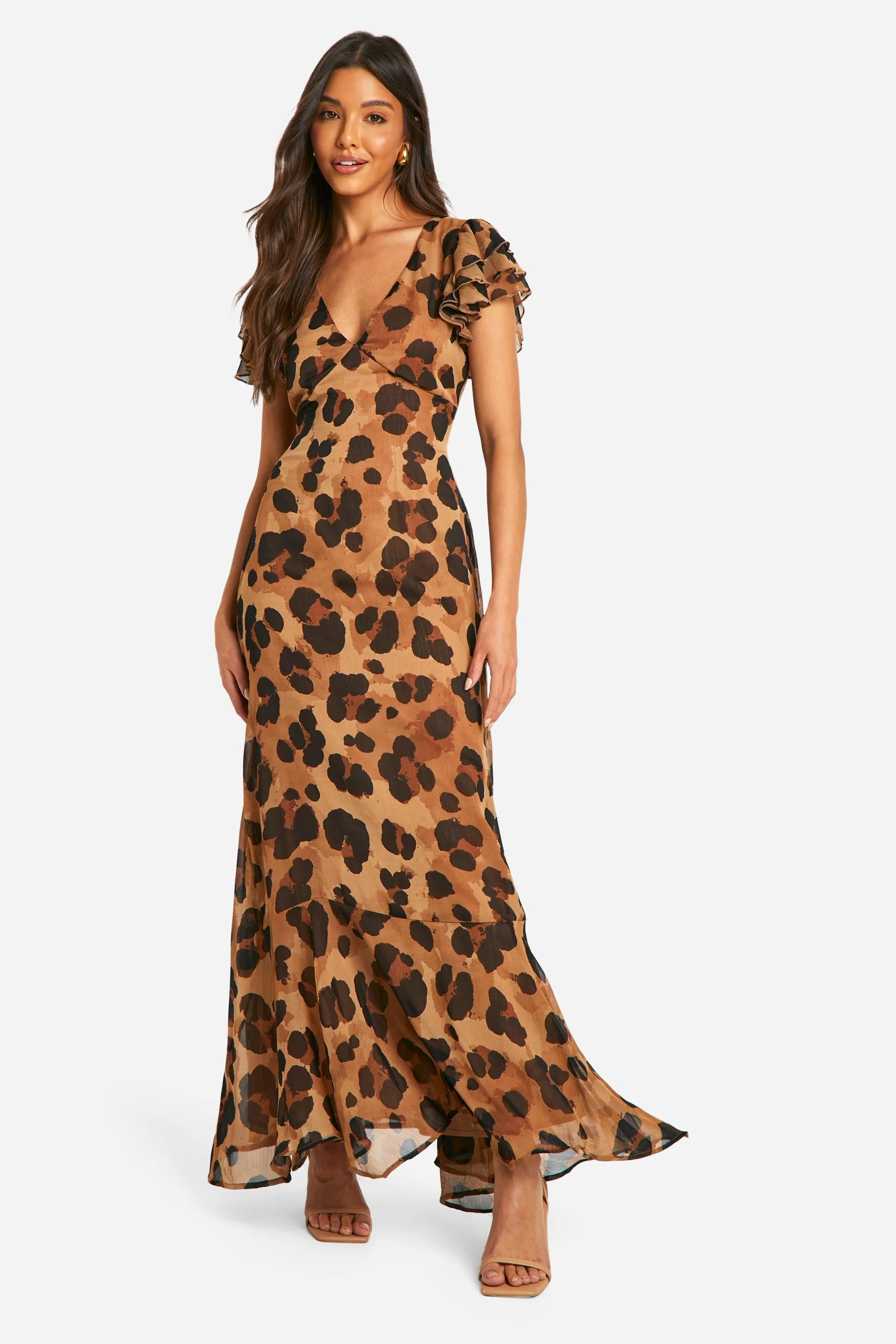 Dresses | Printed Crinkle Chiffon Angel Sleeve Maxi Dress | boohoo