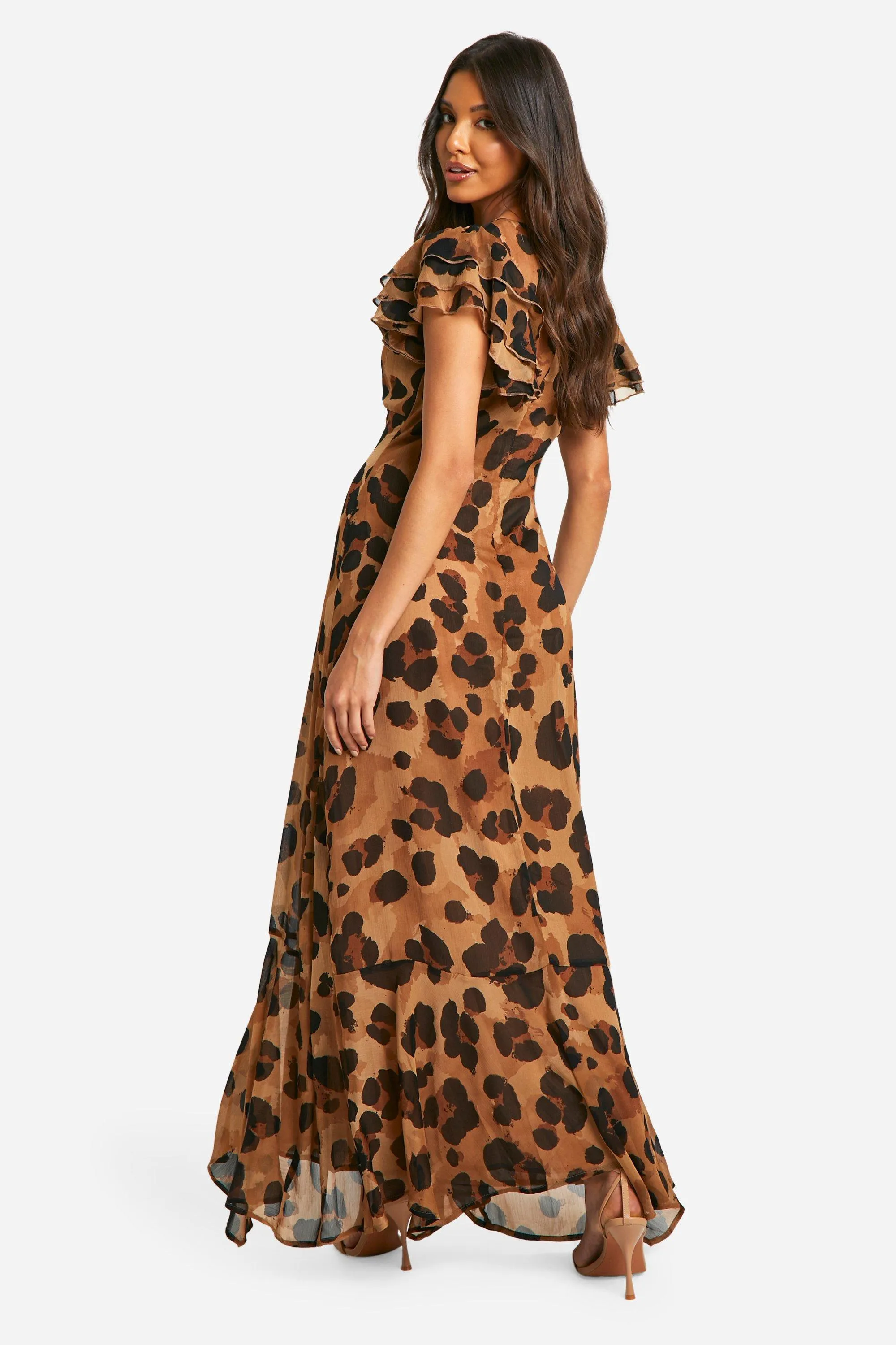 Dresses | Printed Crinkle Chiffon Angel Sleeve Maxi Dress | boohoo