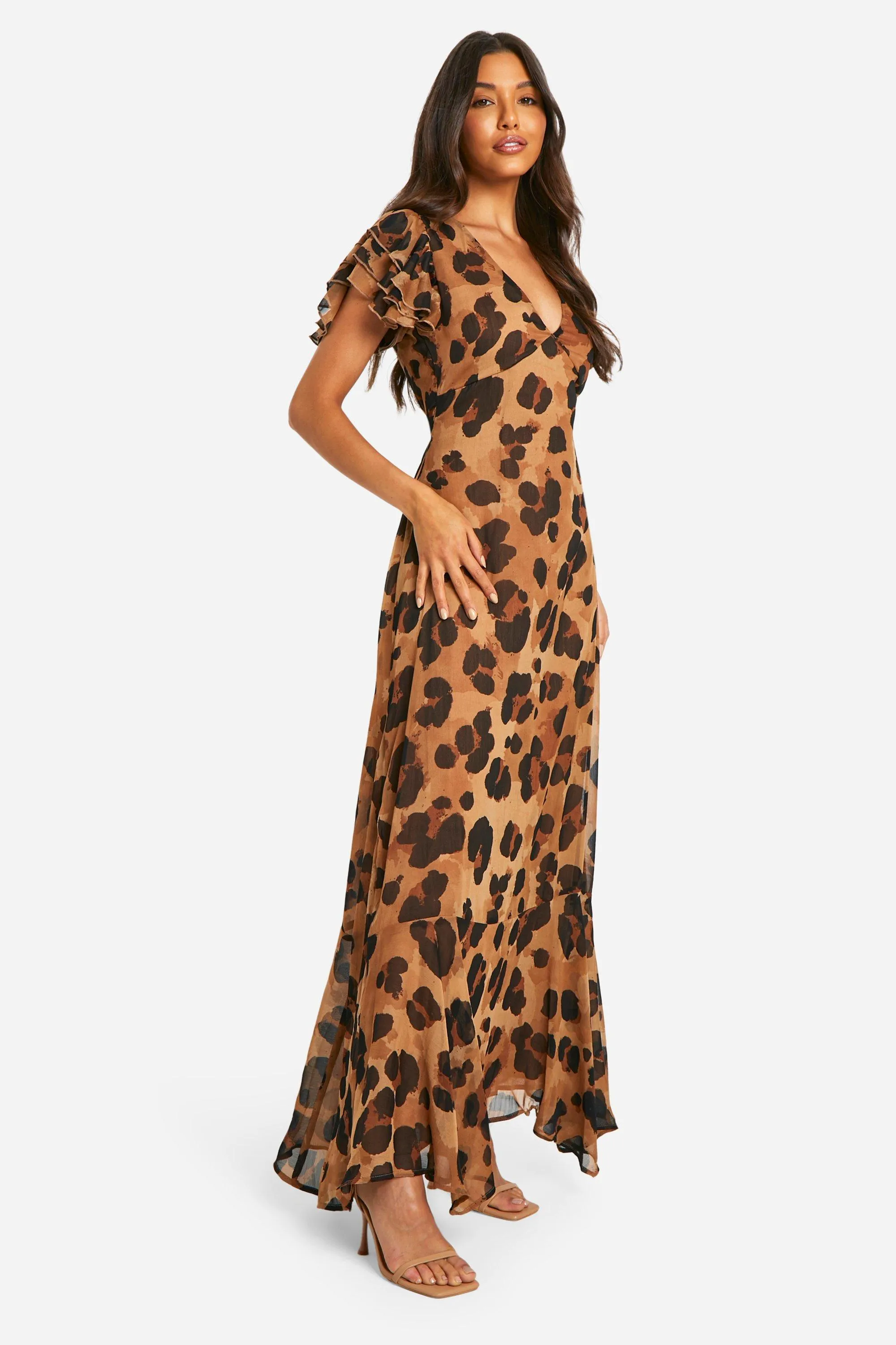 Dresses | Printed Crinkle Chiffon Angel Sleeve Maxi Dress | boohoo