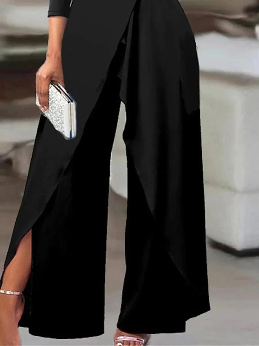 Elegant Black High Waist Jumpsuit with Split and Cold Shoulder for Women