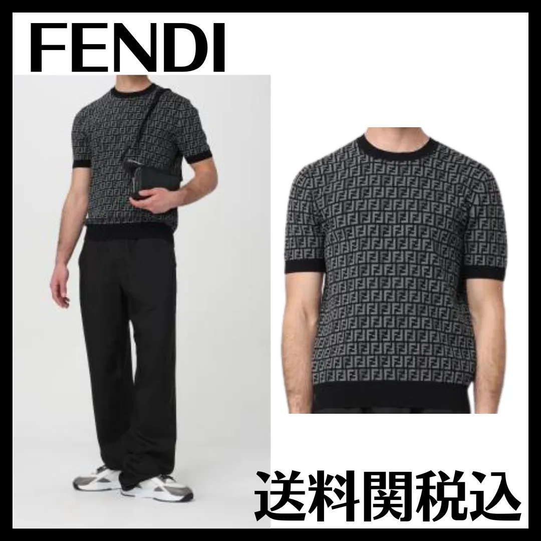 FENDI  |Crew Neck Short Sleeves Logo Luxury Sweaters