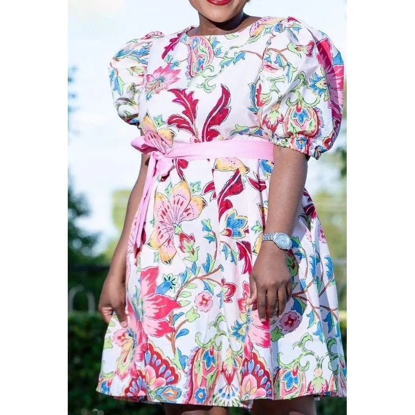 Floral 3 Quarter Sleeve Midi Dress