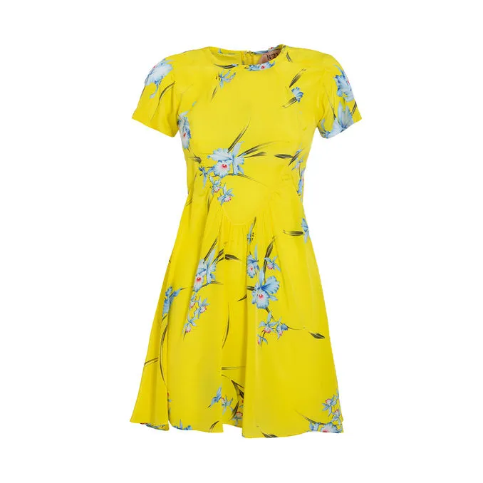 FLORAL SILK DRESS Woman Yellow