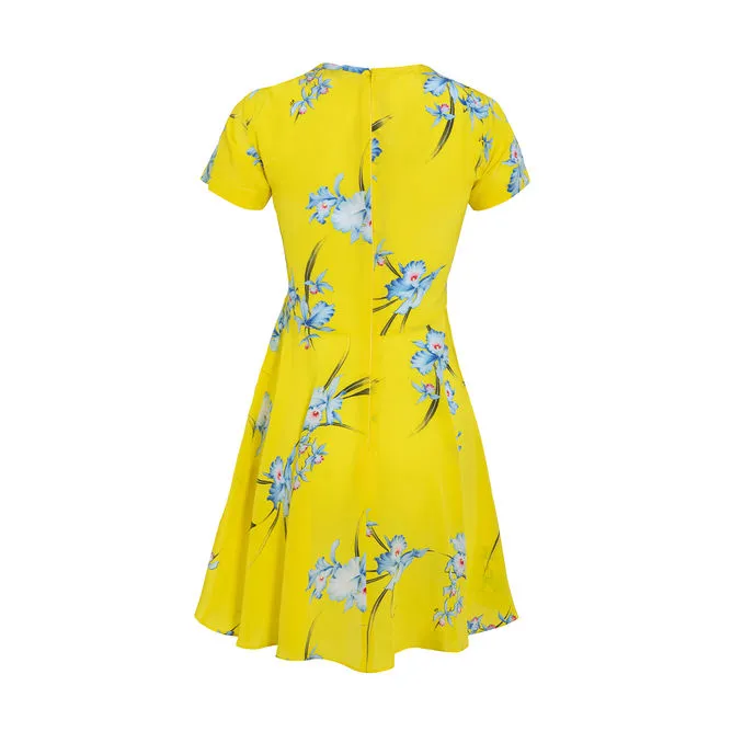 FLORAL SILK DRESS Woman Yellow