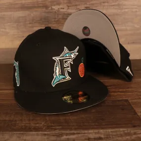 Florida Marlins Retro Cooperstown Iced Out Side Patch Orange Florida Gray Bottom Crystal Icons 59Fifty Fitted Cap