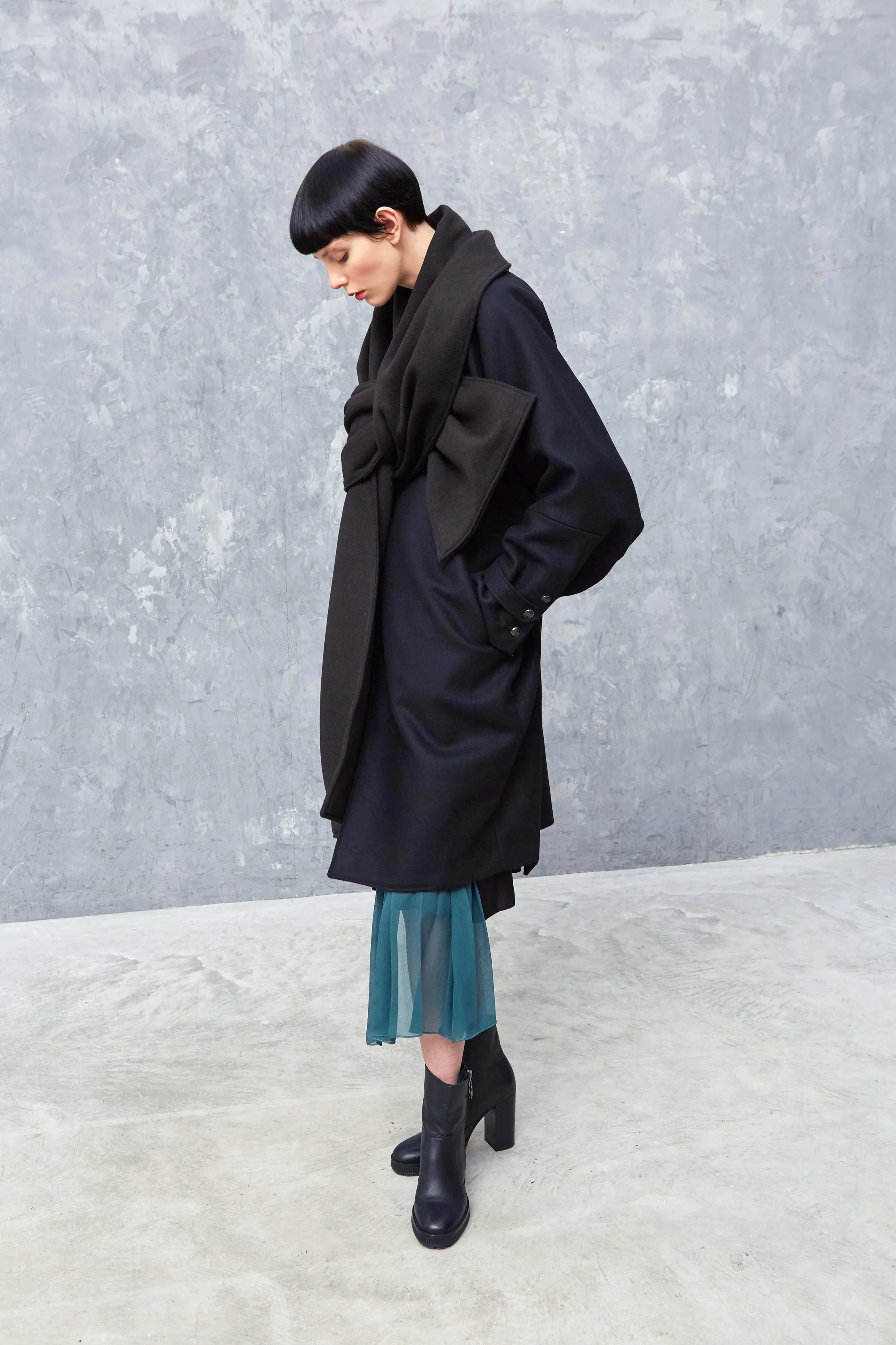 GALIQUE black - mid-length wool coat