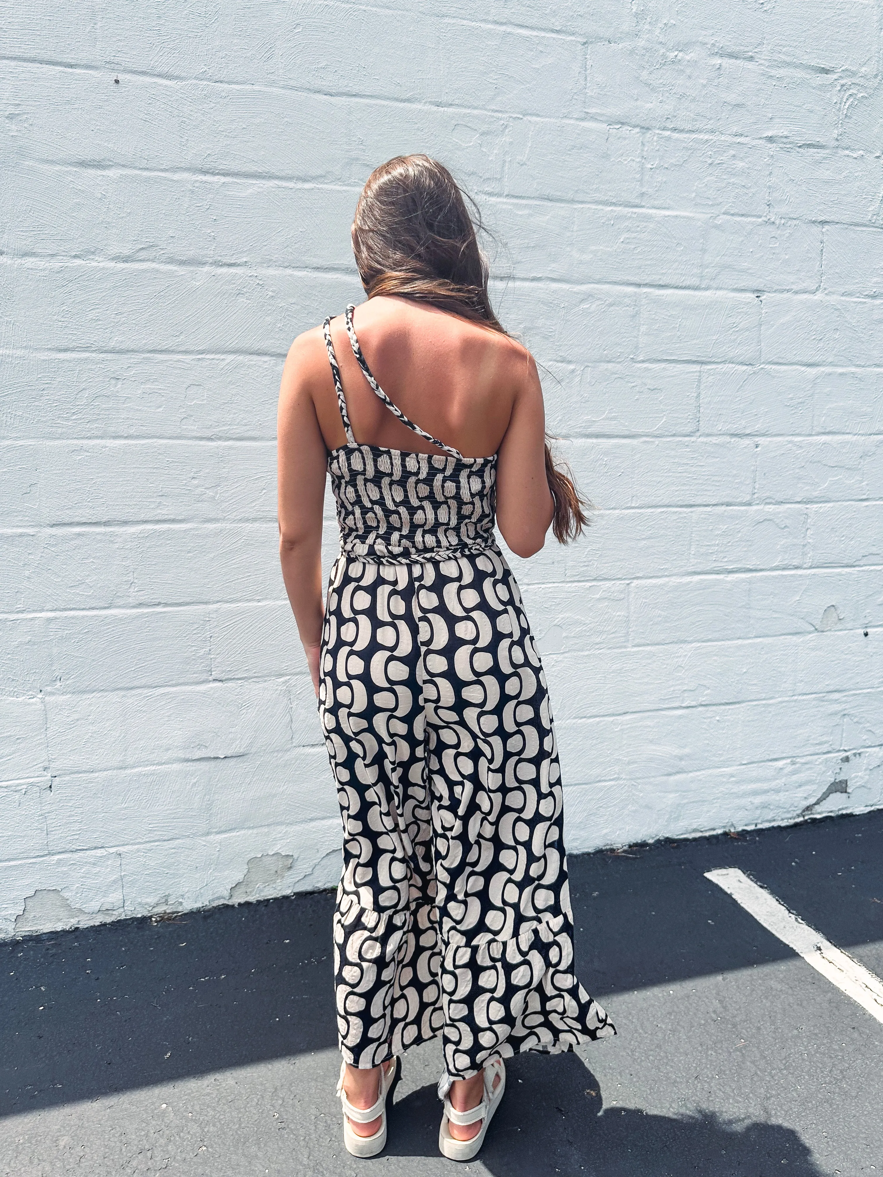 Goddess Vibes Printed One-Shoulder Jumpsuit