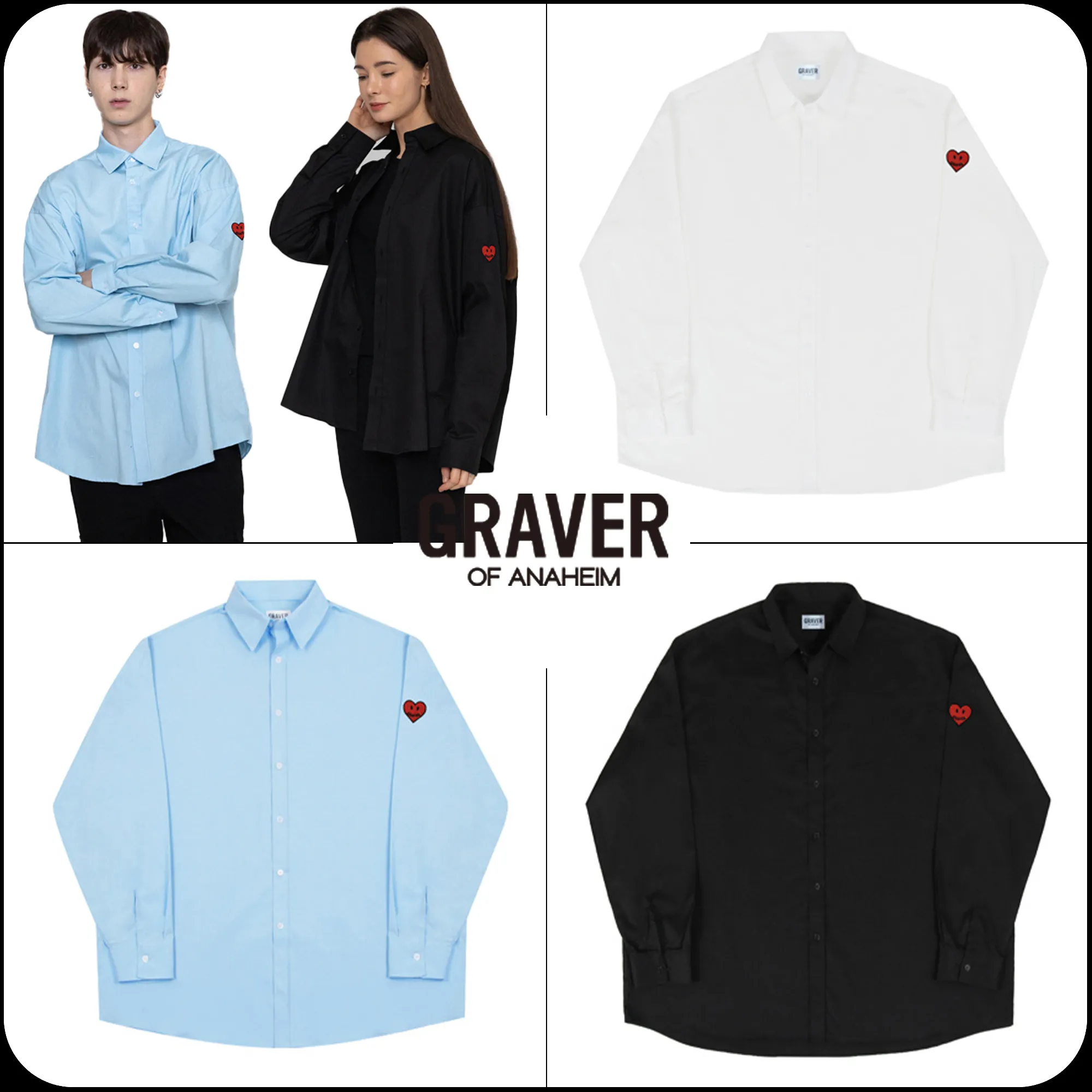 GRAVER  |[GRAVER]★SLEEVE HEART LOGO SMILE EMBROIDERY OVERFIT SHIRT