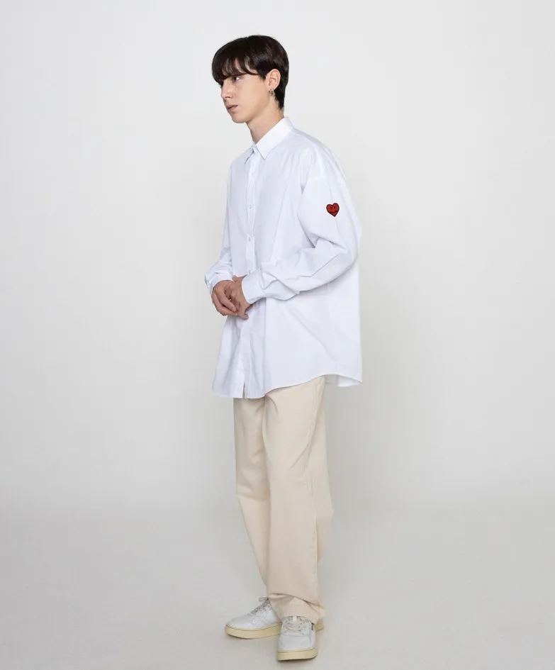 GRAVER  |[GRAVER]★SLEEVE HEART LOGO SMILE EMBROIDERY OVERFIT SHIRT