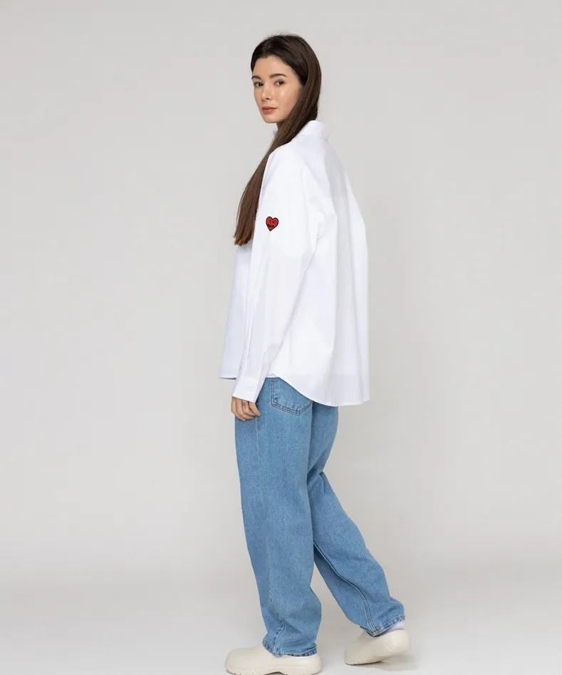 GRAVER  |[GRAVER]★SLEEVE HEART LOGO SMILE EMBROIDERY OVERFIT SHIRT