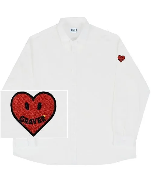 GRAVER  |[GRAVER]★SLEEVE HEART LOGO SMILE EMBROIDERY OVERFIT SHIRT