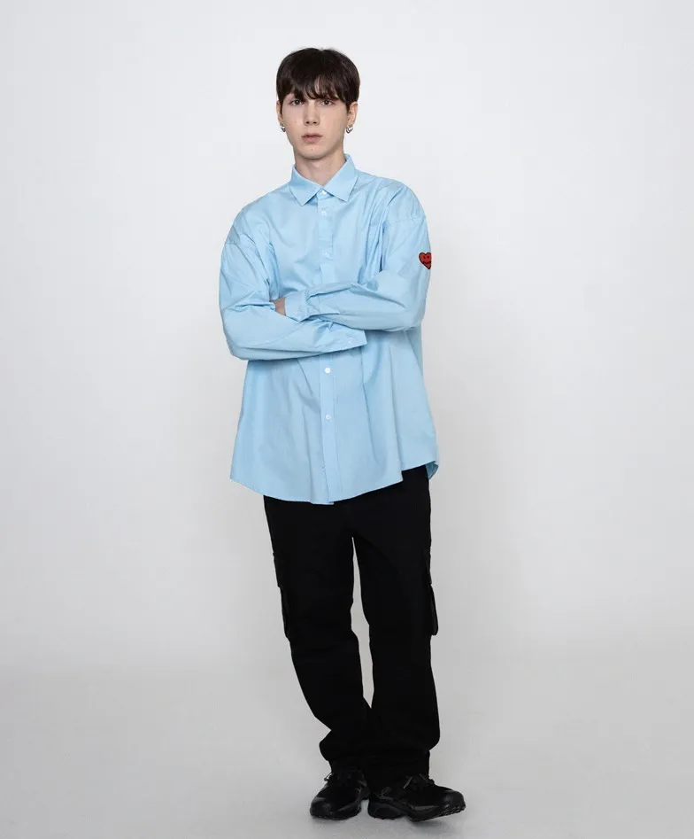 GRAVER  |[GRAVER]★SLEEVE HEART LOGO SMILE EMBROIDERY OVERFIT SHIRT