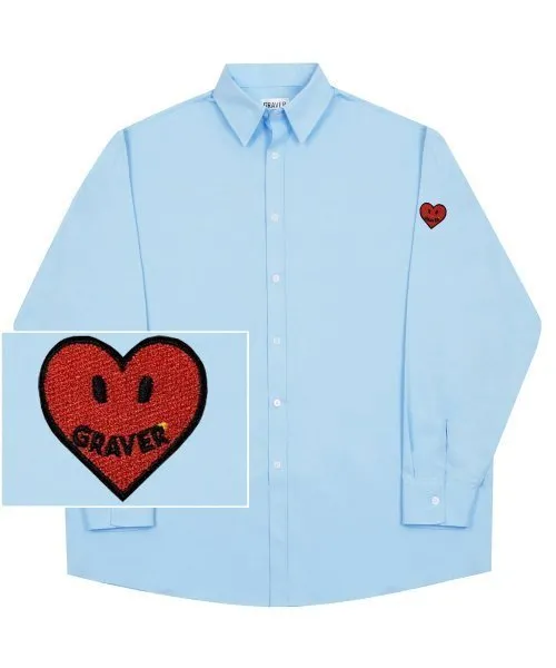 GRAVER  |[GRAVER]★SLEEVE HEART LOGO SMILE EMBROIDERY OVERFIT SHIRT