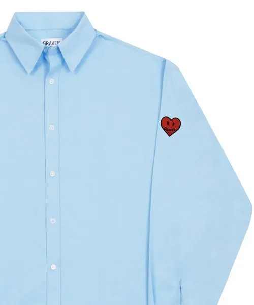 GRAVER  |[GRAVER]★SLEEVE HEART LOGO SMILE EMBROIDERY OVERFIT SHIRT