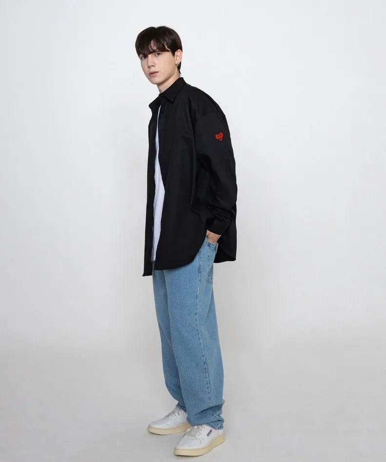 GRAVER  |[GRAVER]★SLEEVE HEART LOGO SMILE EMBROIDERY OVERFIT SHIRT