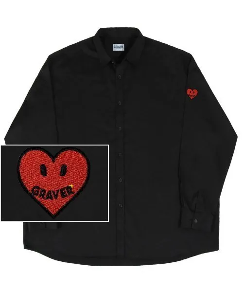 GRAVER  |[GRAVER]★SLEEVE HEART LOGO SMILE EMBROIDERY OVERFIT SHIRT