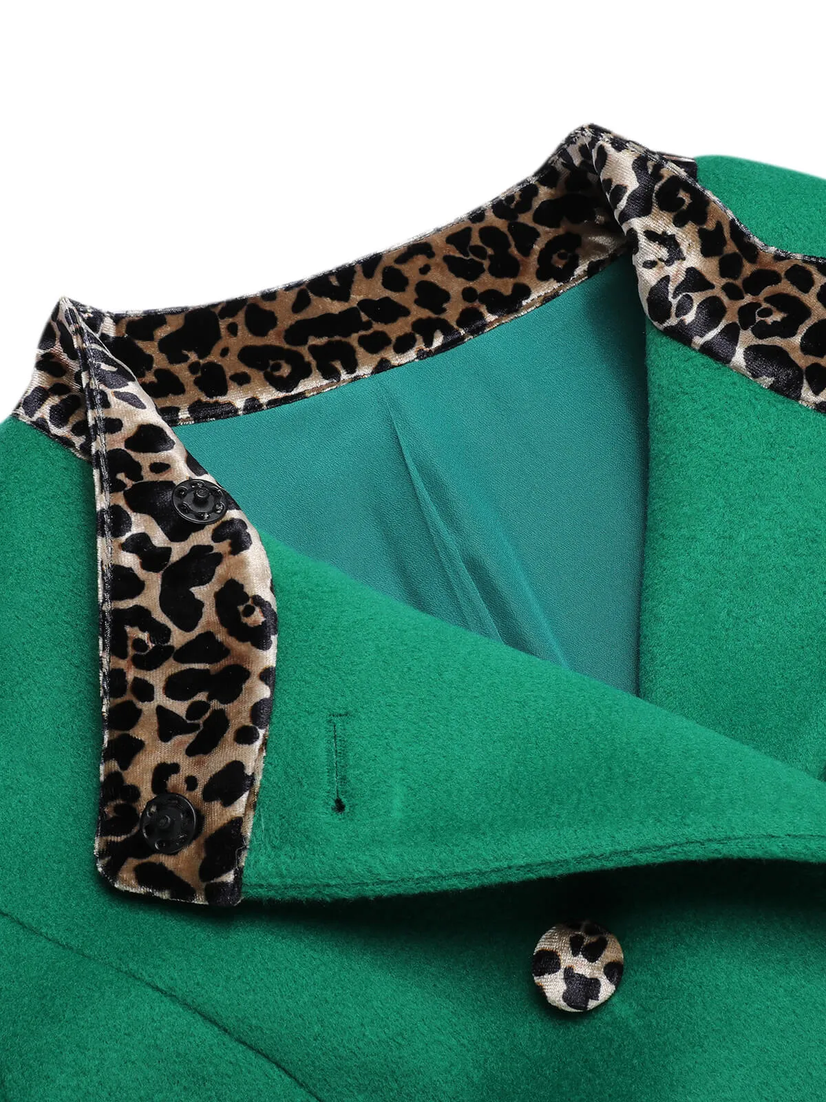 Green 1940s Leopard Patchwork Button Coat