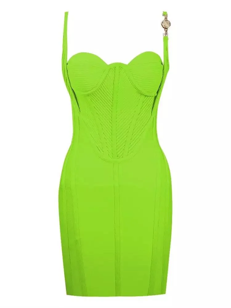 Green Gold Trim Knitted Bandage Dress