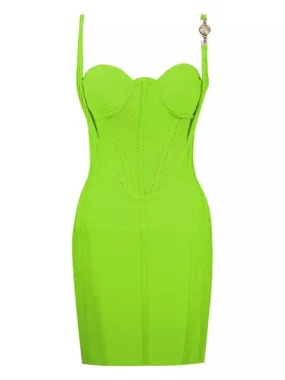 Green Gold Trim Knitted Bandage Dress