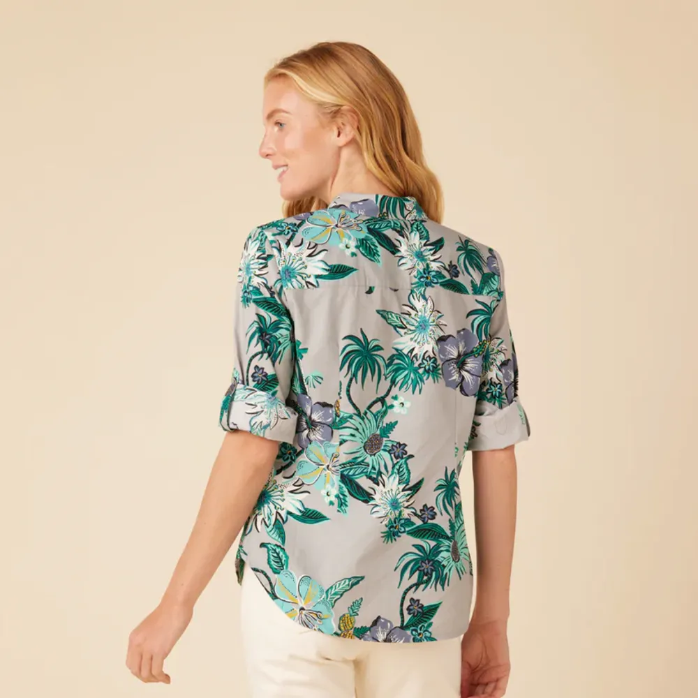 Hana in Paradise 3/4 Sleeve Camp Shirt - Quarry