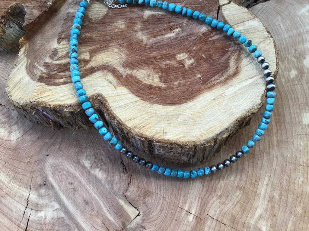 Handmade Turquoise Sterling Navajo Pearl Choker Necklace