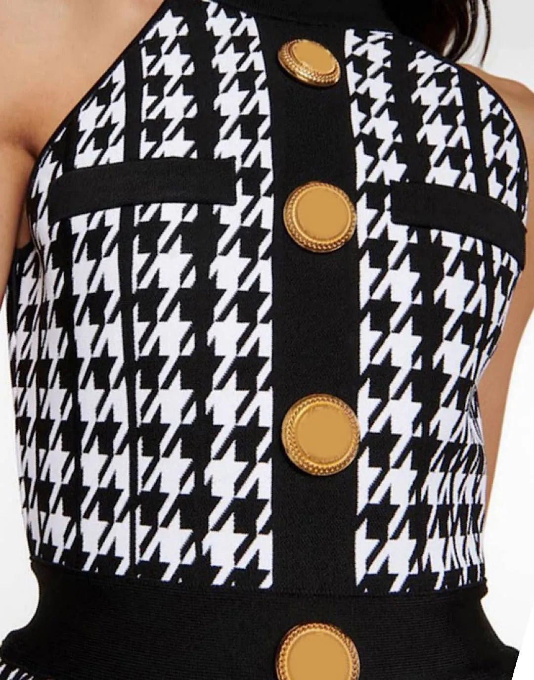 Houndstooth Pattern Halter Knit Dress