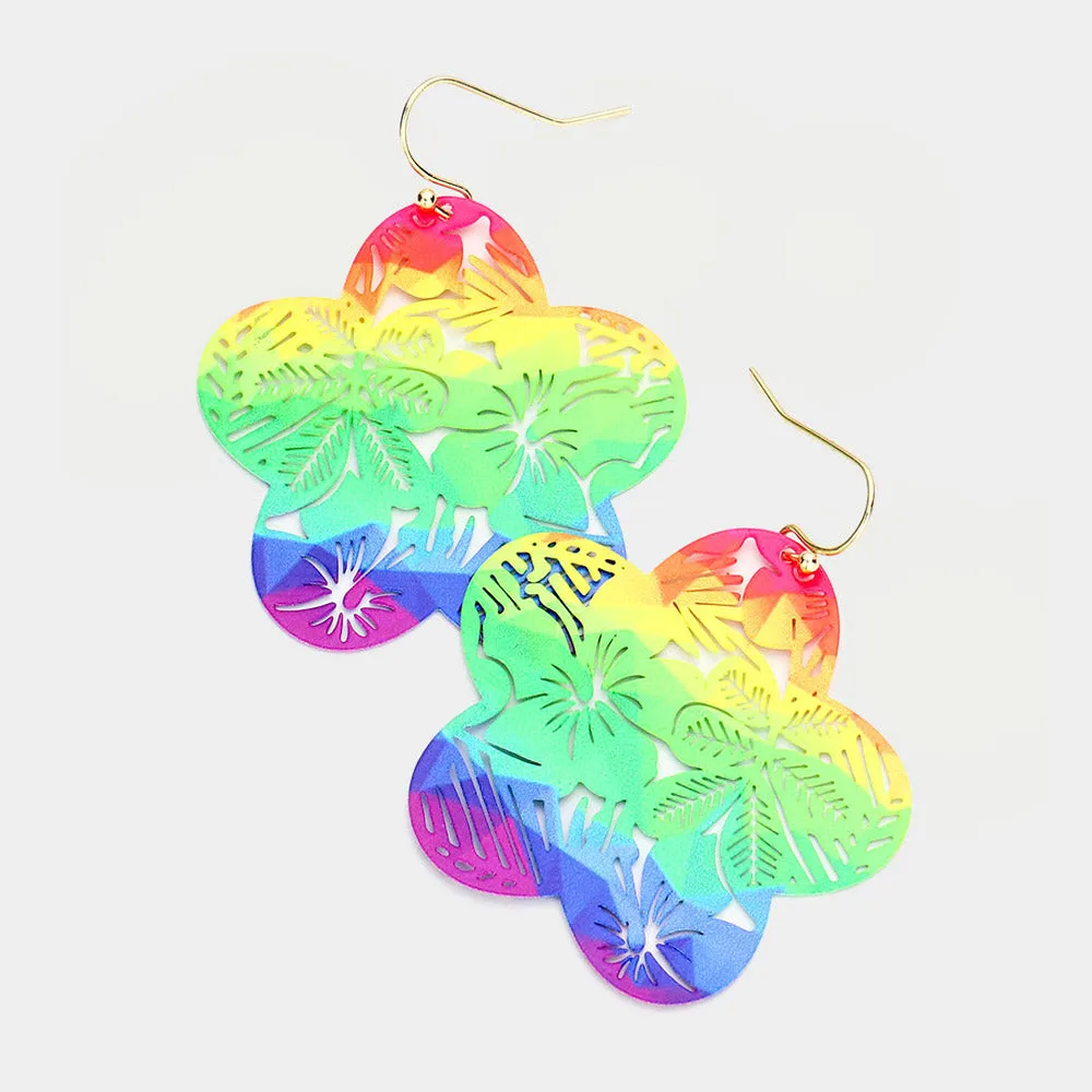 iLLASPARKZ Cut Out Rainbow Flower Leaf Dangle Earrings