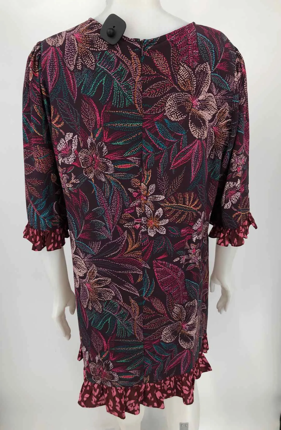 JOHNNY WAS Burgundy Teal Multi Abstract Floral Size LARGE  (L) Dress