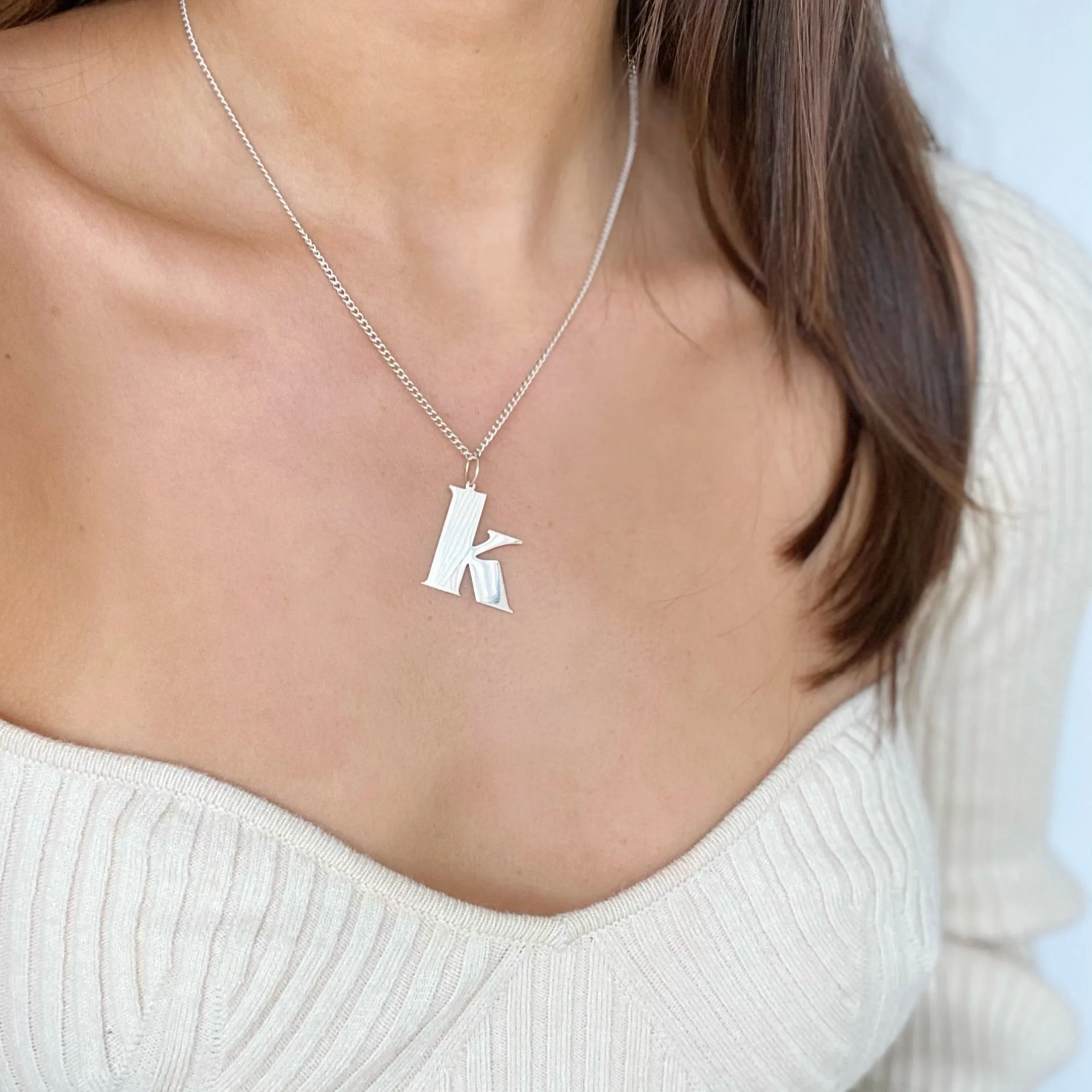 K Sterling Initial Necklace