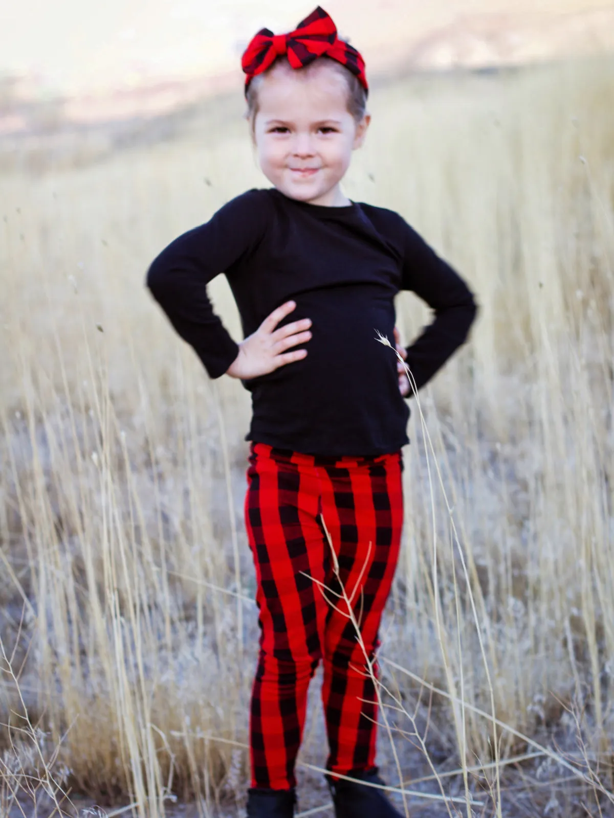 Kids Buffalo Plaid Red and Black Leggings