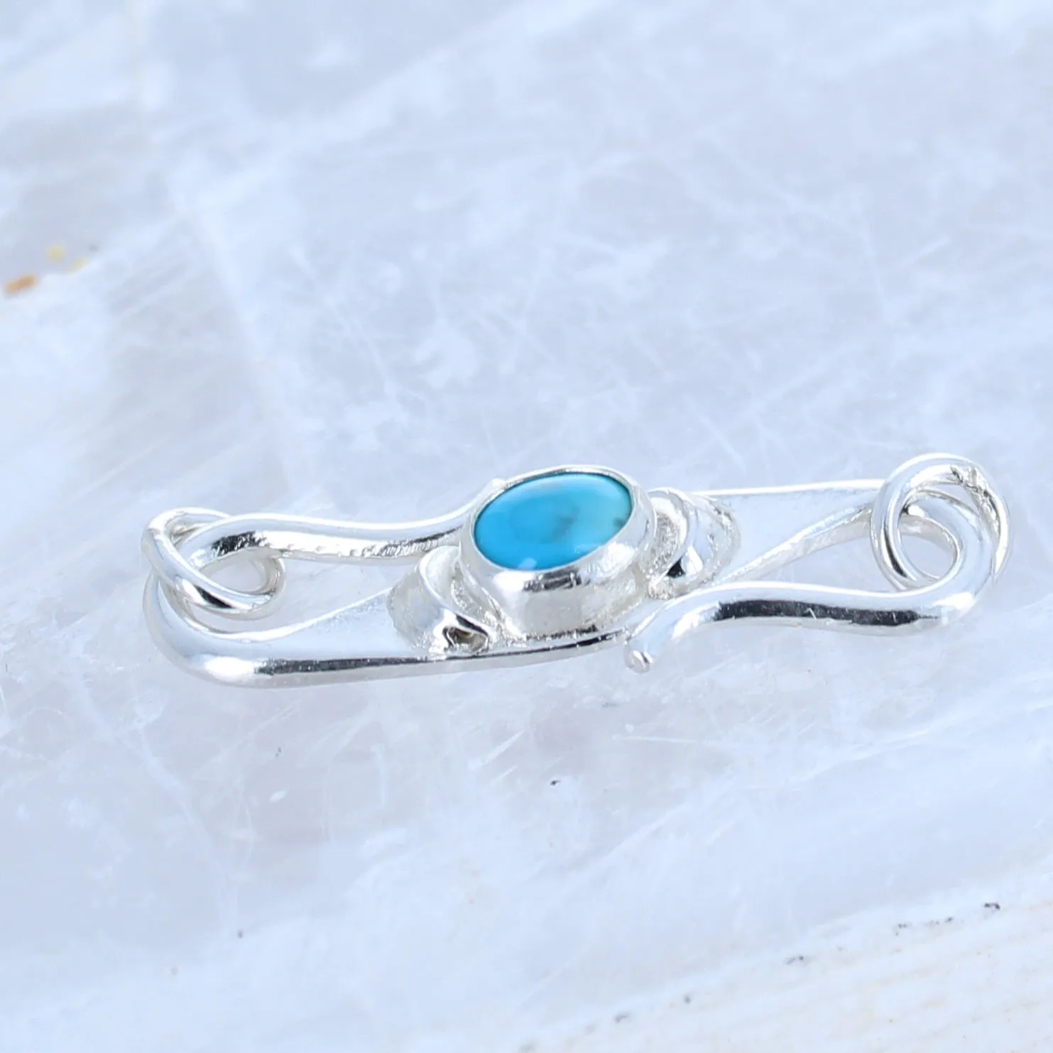 Kingman Turquoise Clasp S Shaped Sterling Moons 6x8mm