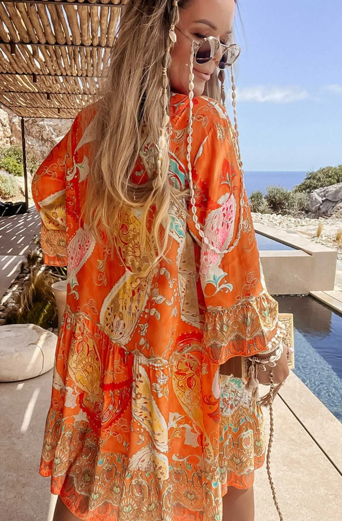 Kira  - Oversized Abstract Floral Tunic Dress  Orange/Yellow