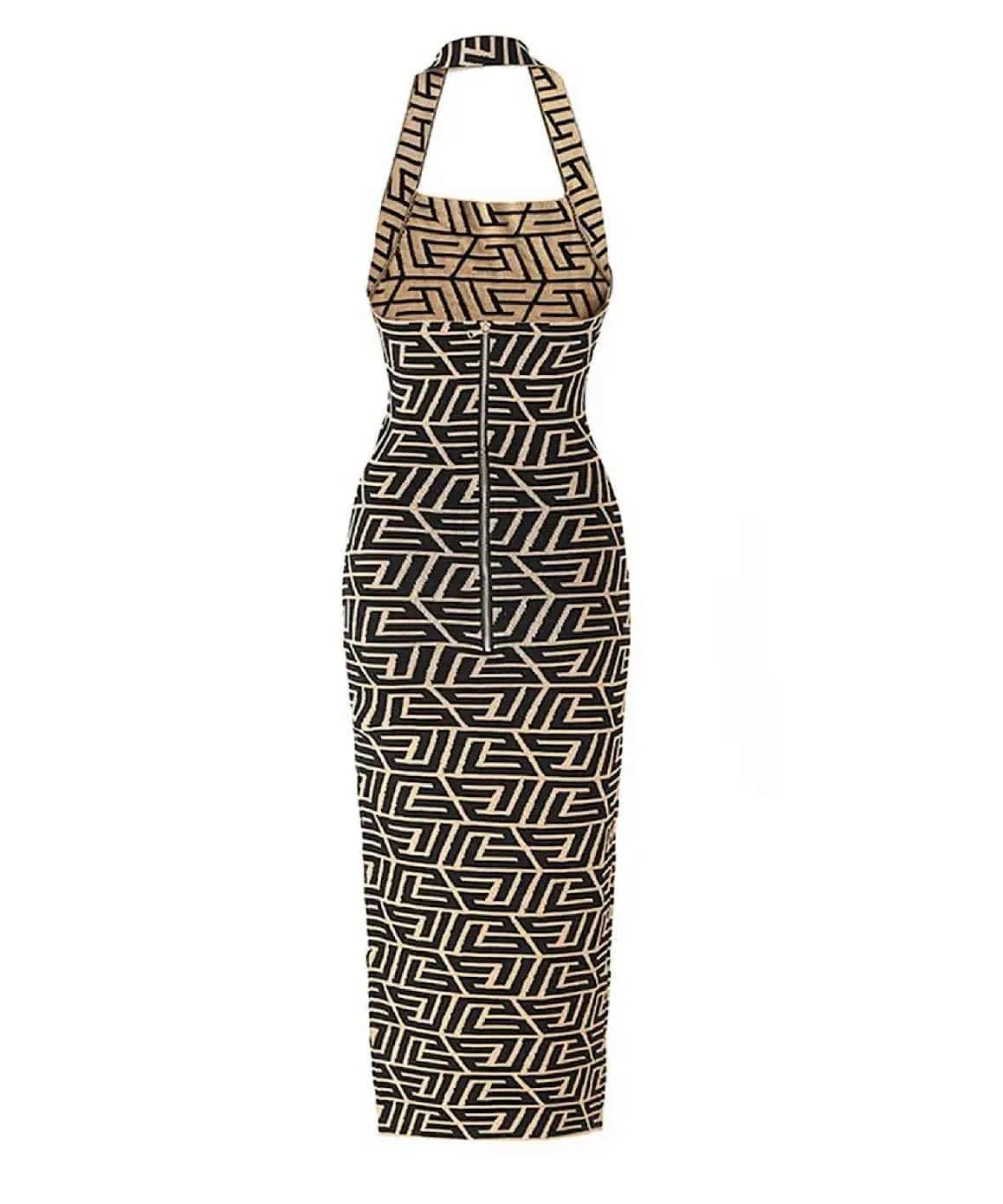 Knitted Pattern Midi Halter Dress