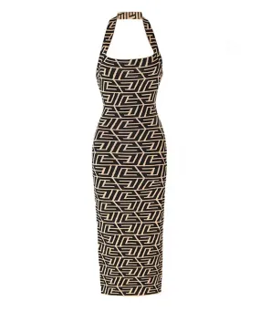 Knitted Pattern Midi Halter Dress