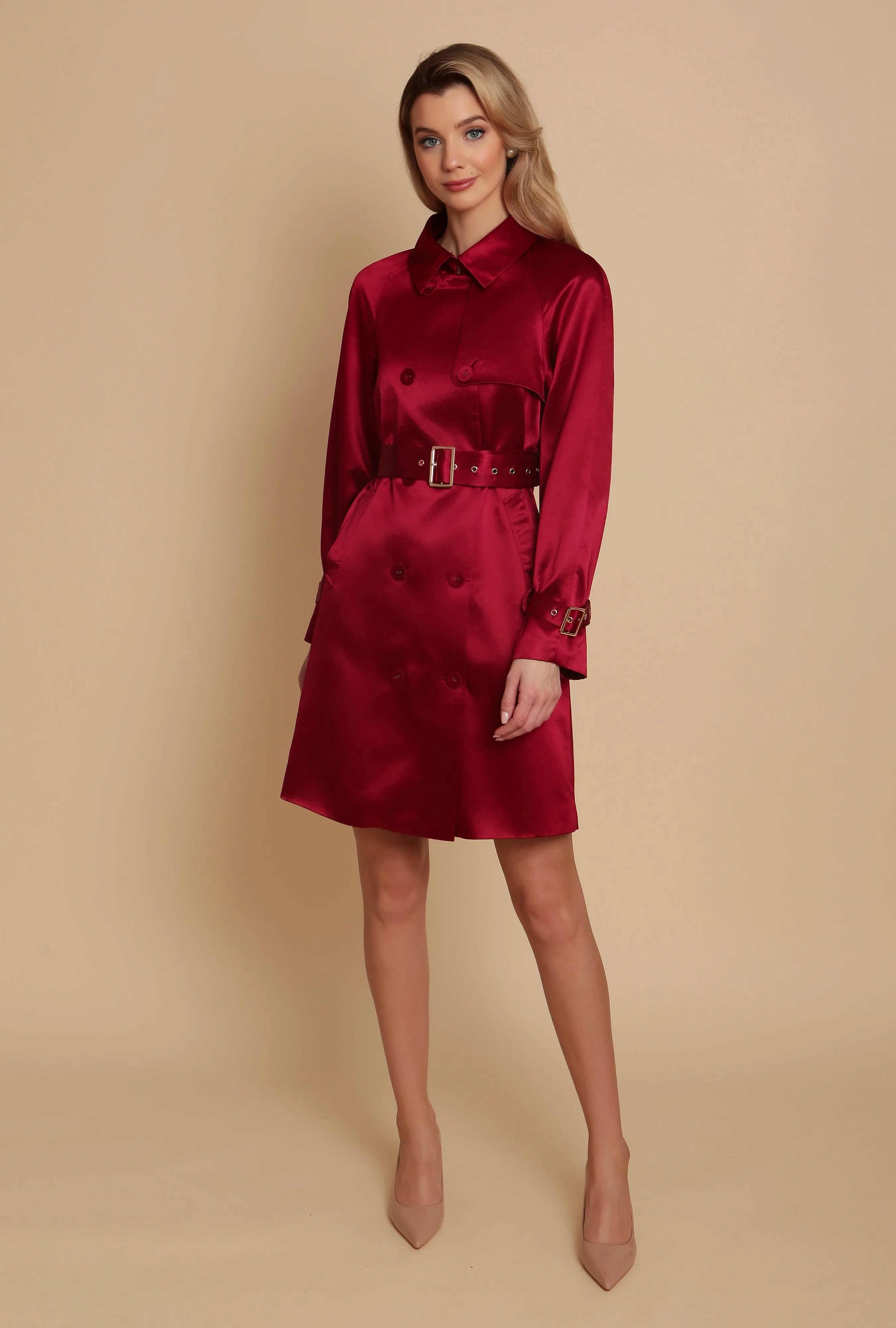 'La Dolce Vita' Wool and Silk Trench Coat in Rosso