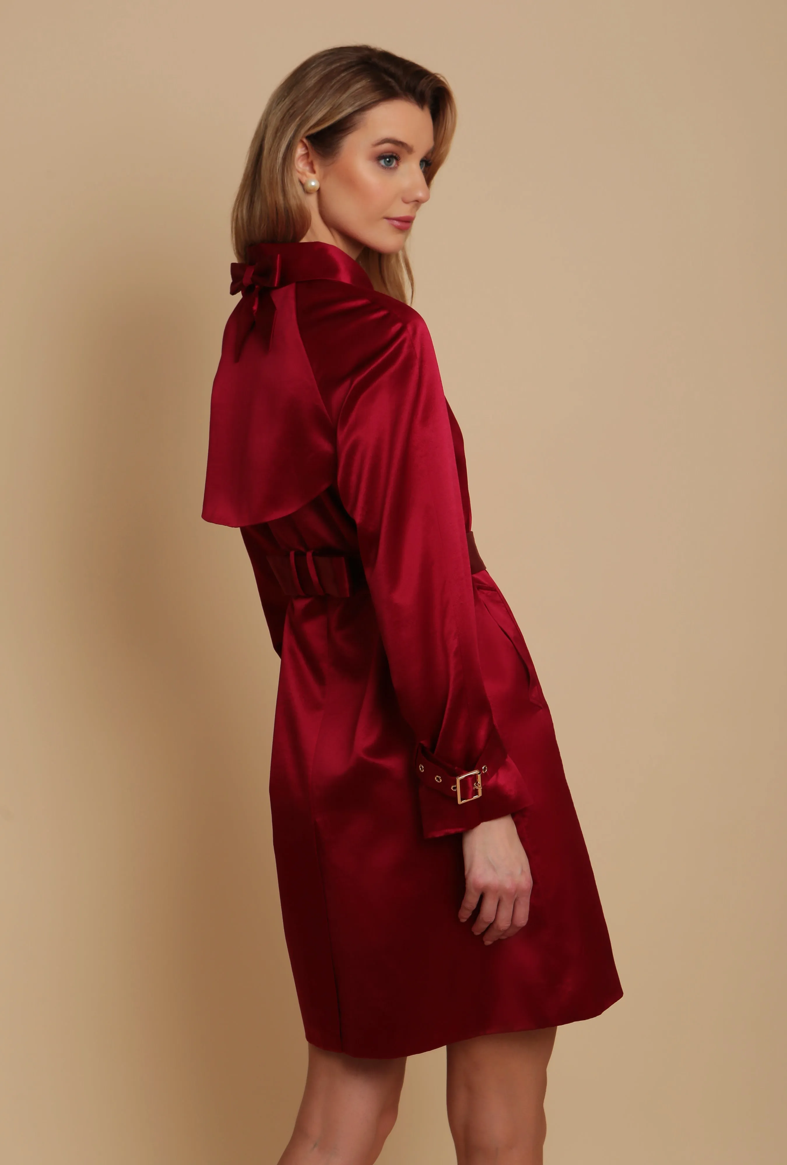 'La Dolce Vita' Wool and Silk Trench Coat in Rosso