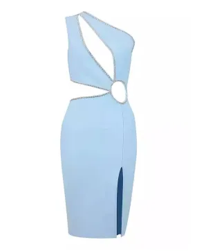 Light Blue Asymmetrical Cutout Crystallized Dress