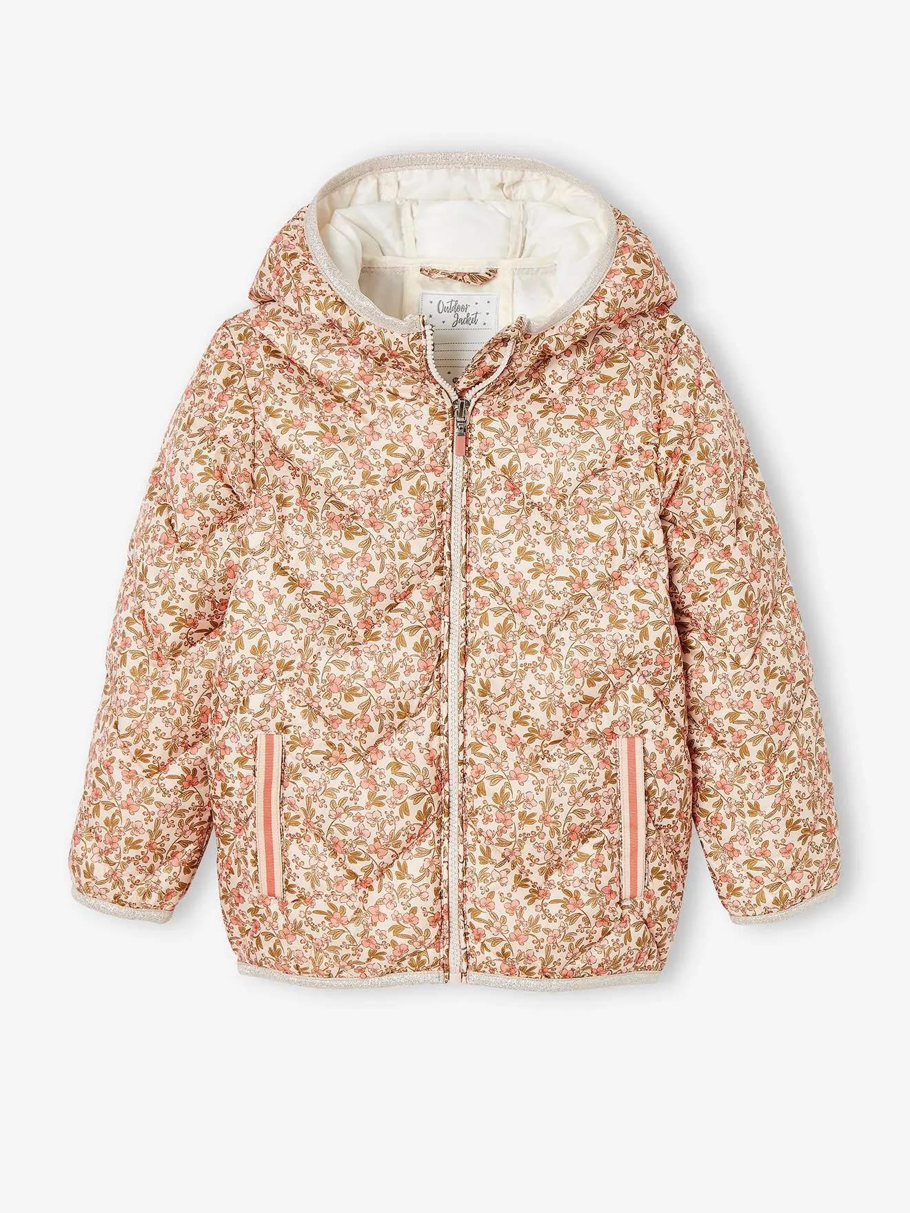 Lightweight Padded Jacket with Hood & Printed Motifs for Girls - yellow medium all over printed