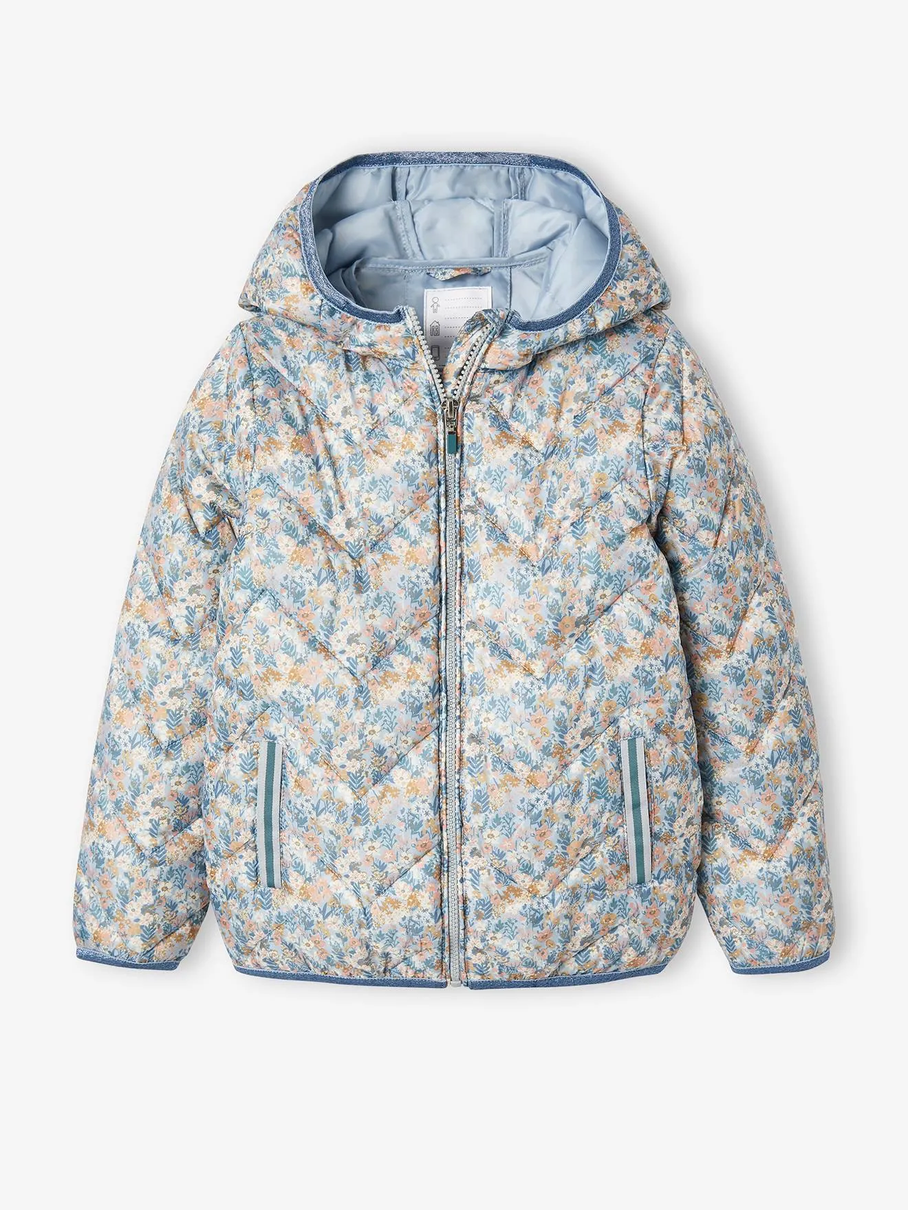 Lightweight Padded Jacket with Hood & Printed Motifs for Girls - yellow medium all over printed