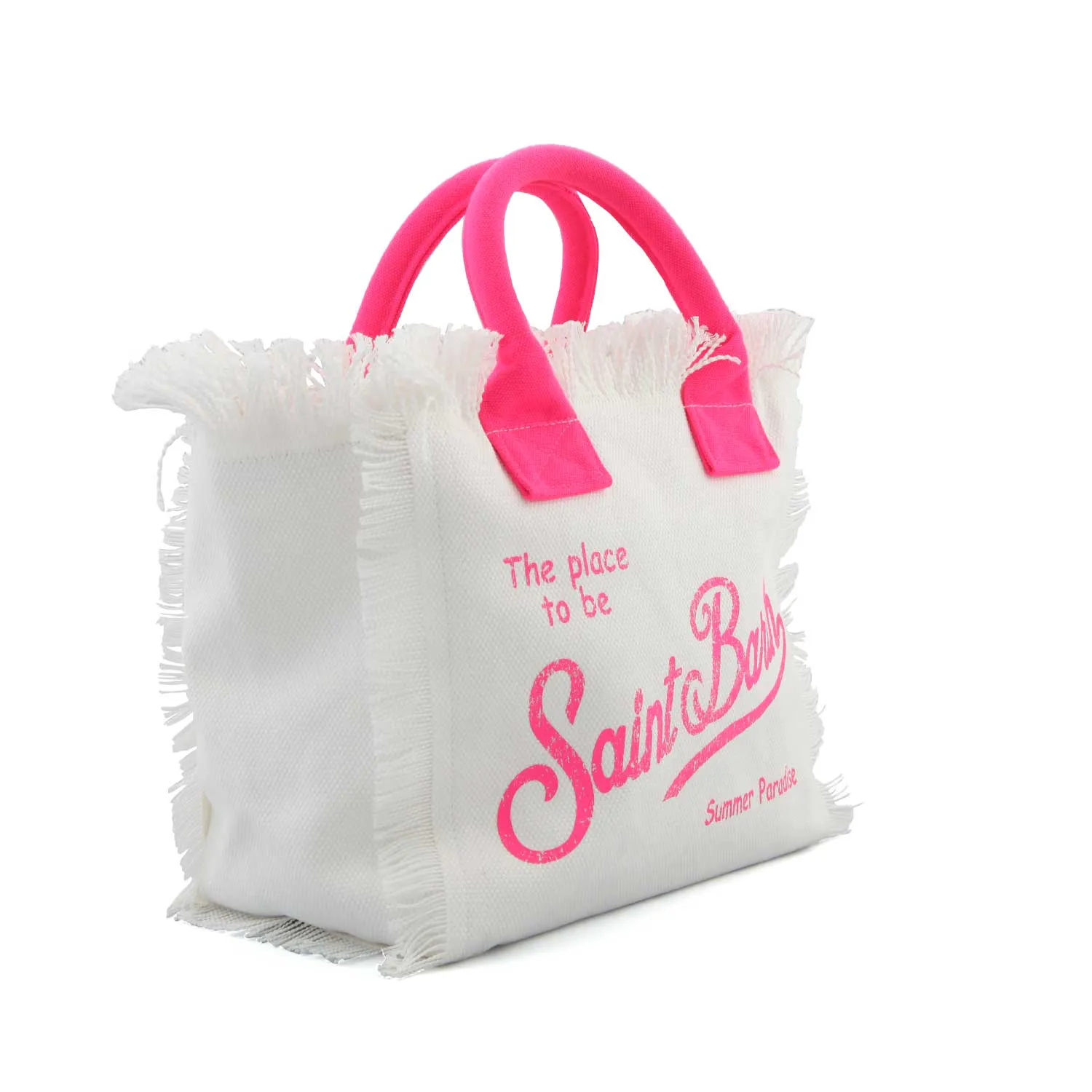 Mc2 Saint Barth White Colette Handbag With Fluo Pink Logos