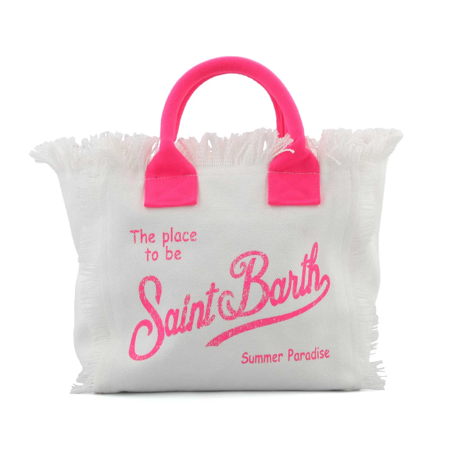 Mc2 Saint Barth White Colette Handbag With Fluo Pink Logos