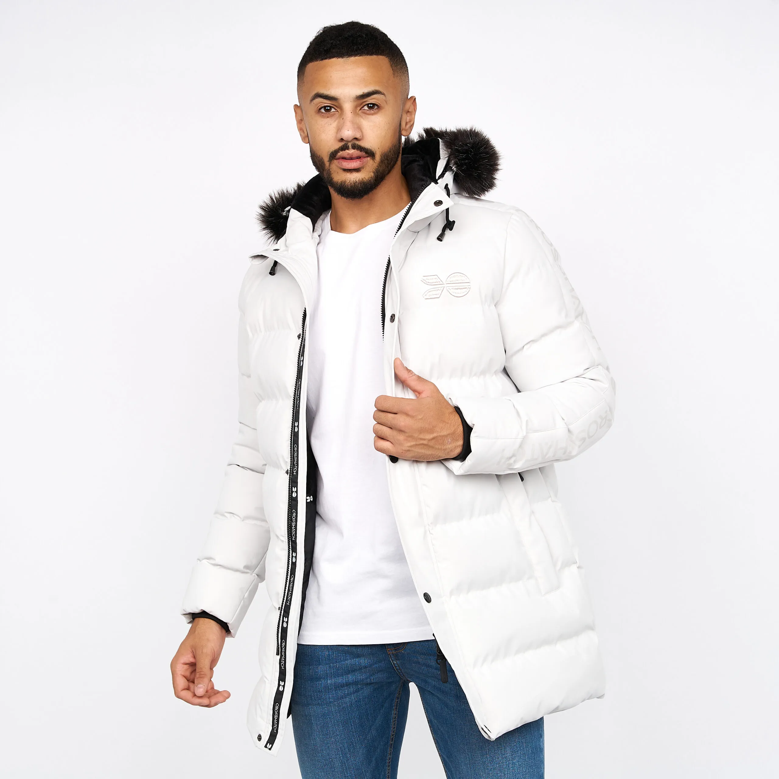 Men’s Crosshatch Padded Long Parka Coat