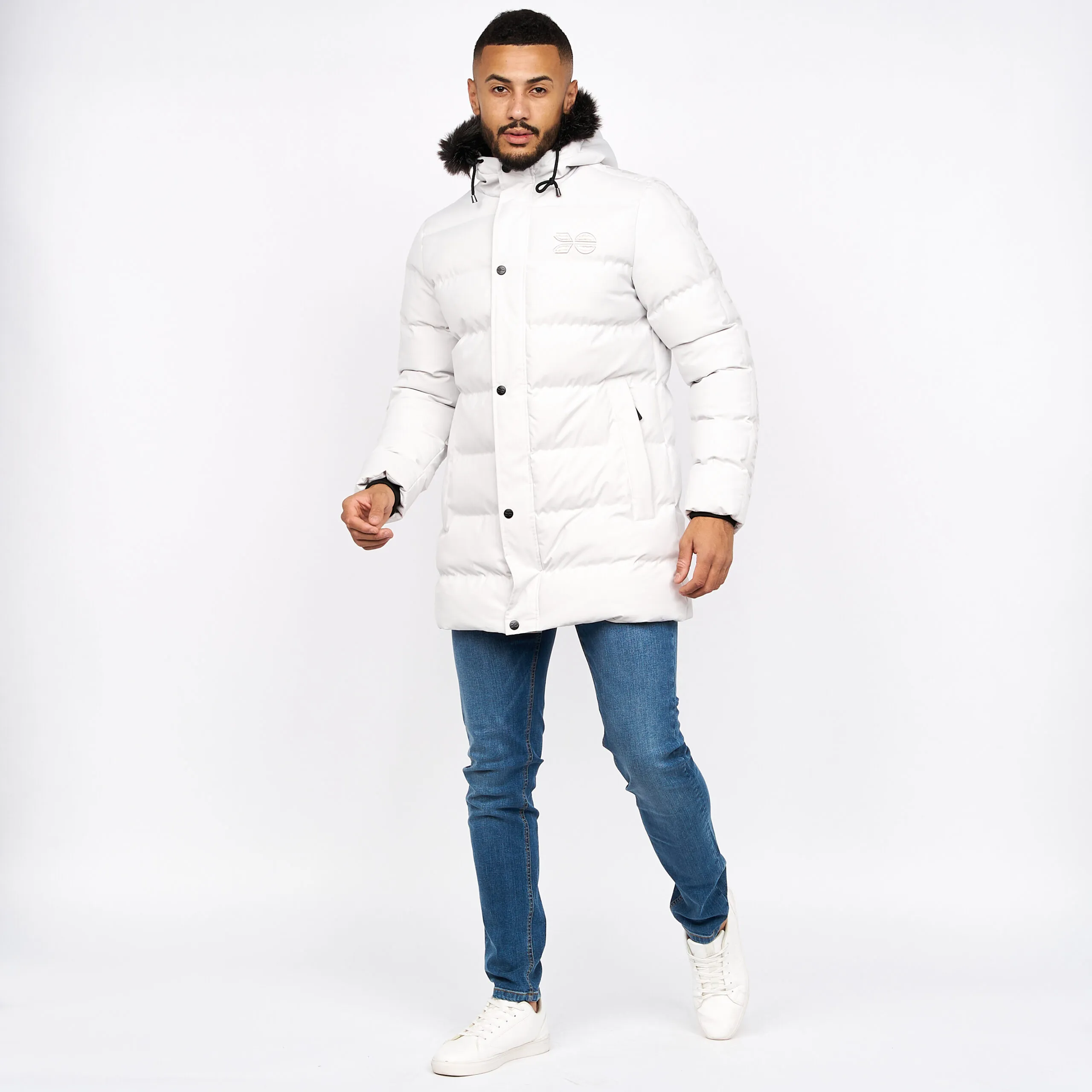 Men’s Crosshatch Padded Long Parka Coat