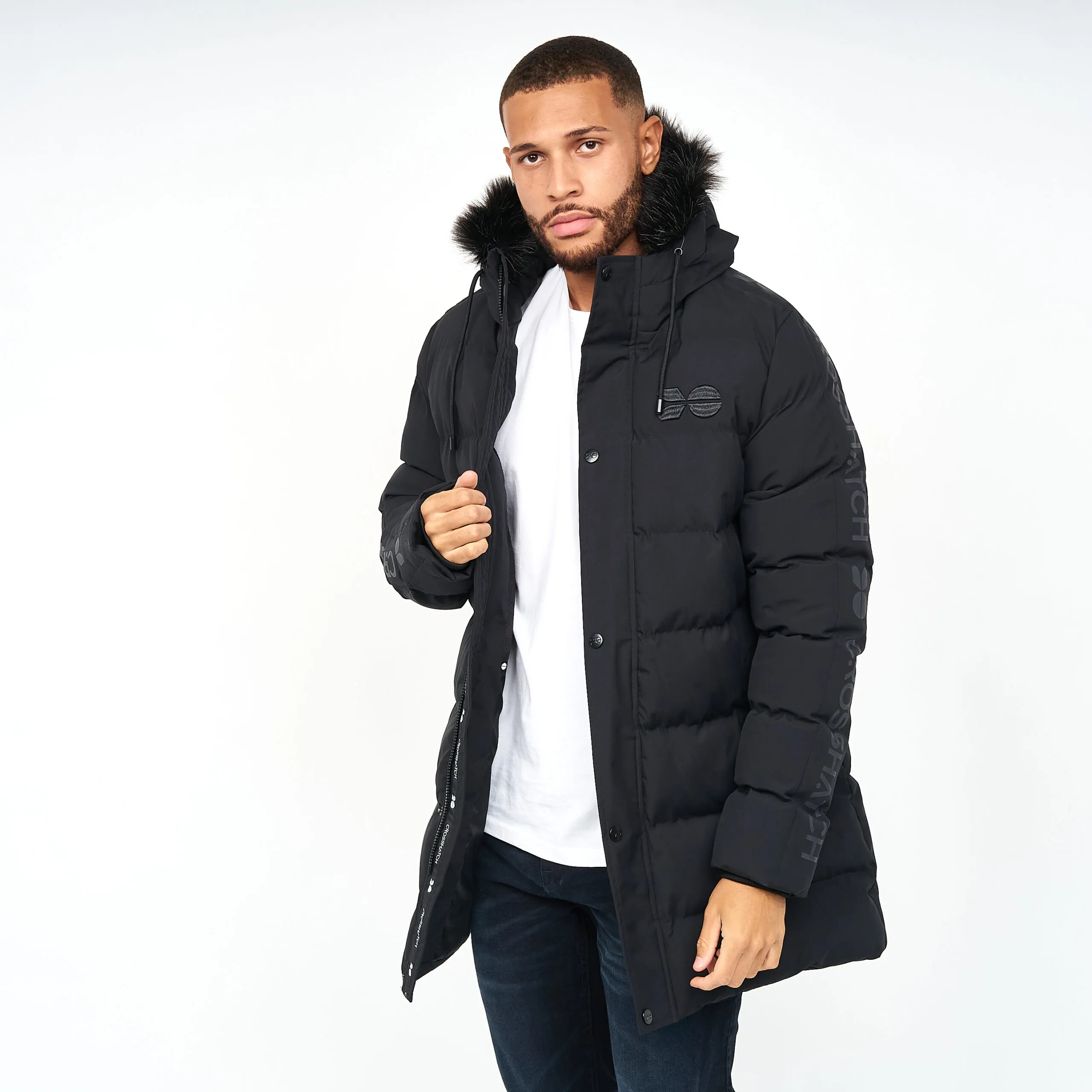 Men’s Crosshatch Padded Long Parka Coat