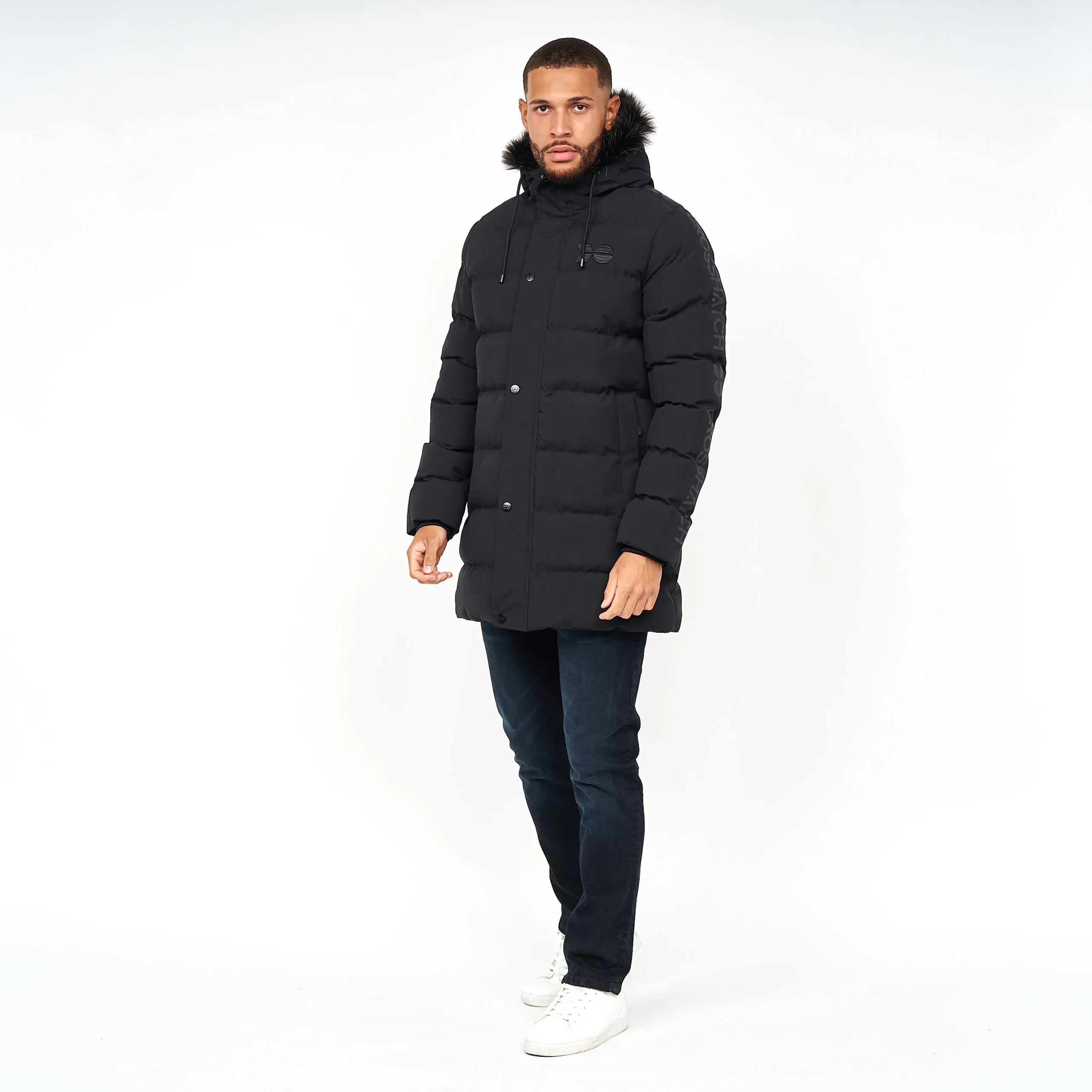 Men’s Crosshatch Padded Long Parka Coat