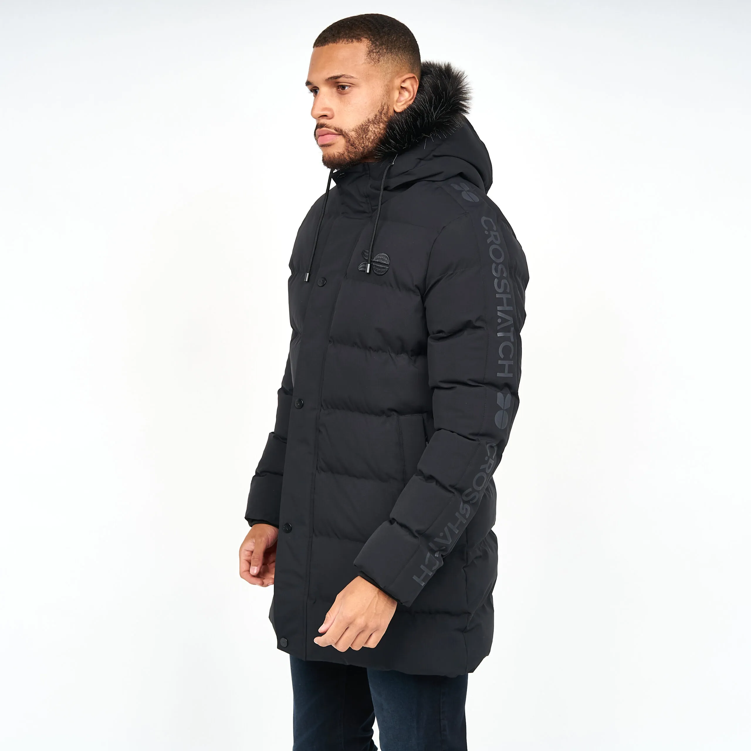 Men’s Crosshatch Padded Long Parka Coat