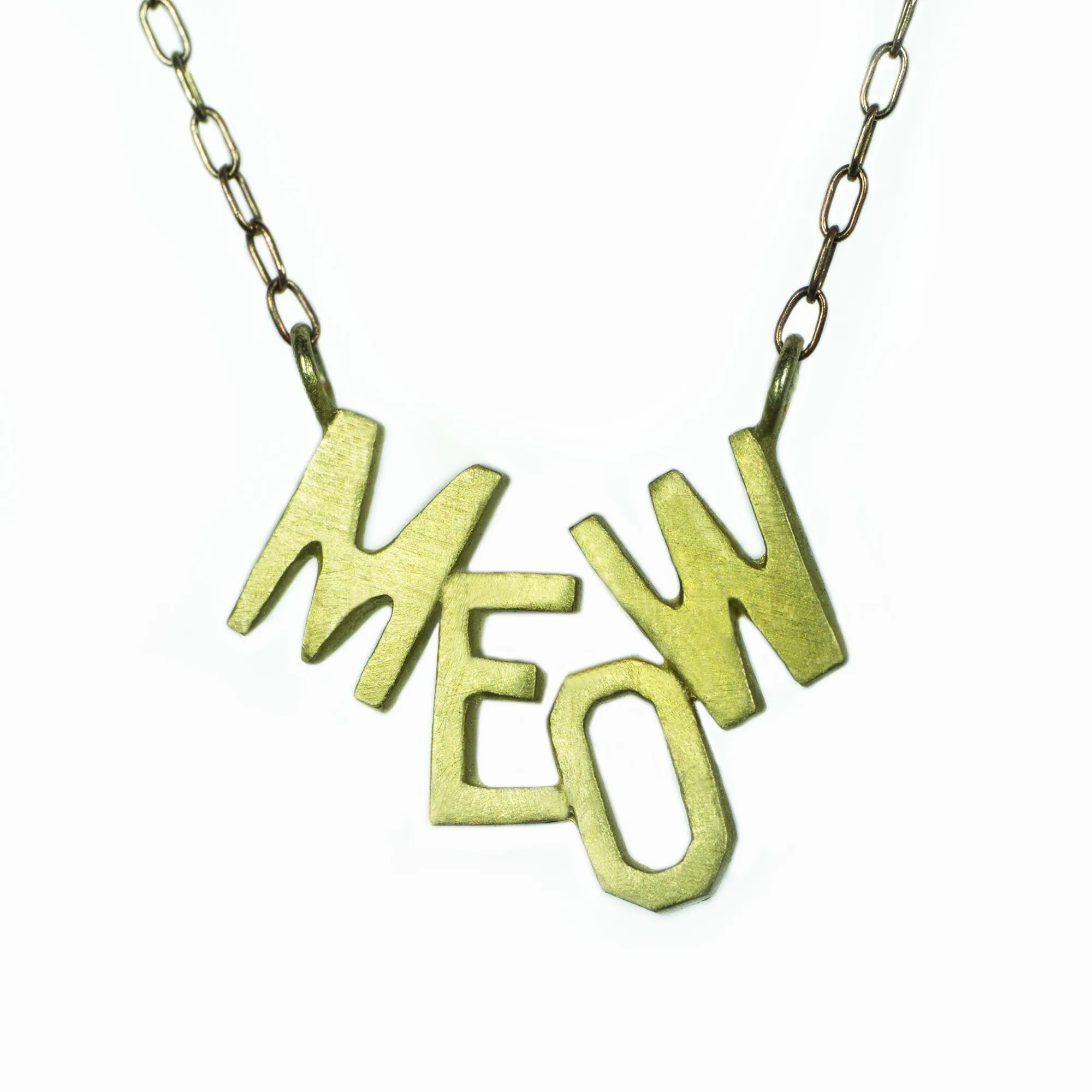 Meow Necklace in Brass with Gold Fill Chain