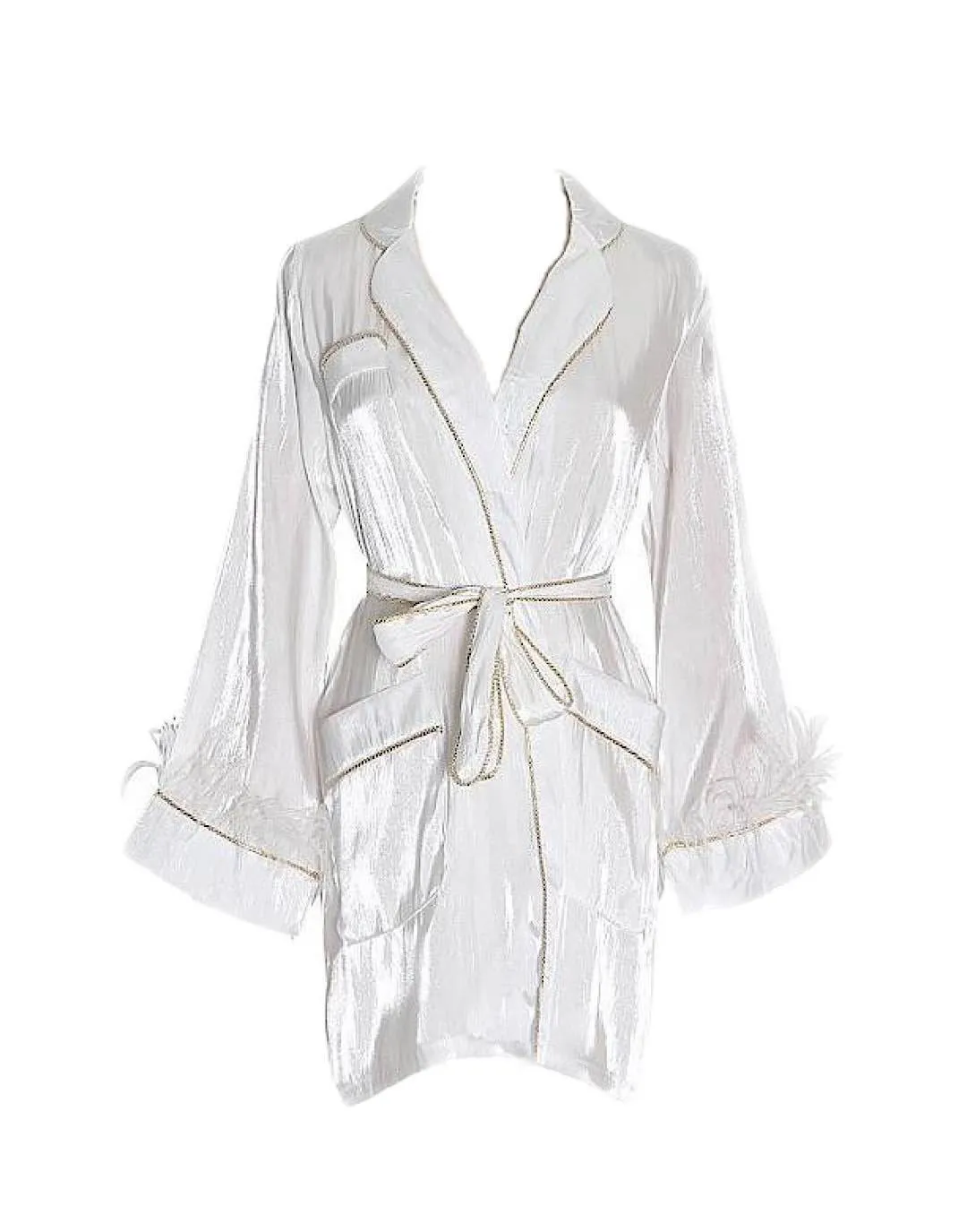 Metallic Feather Sleeve Short Robe