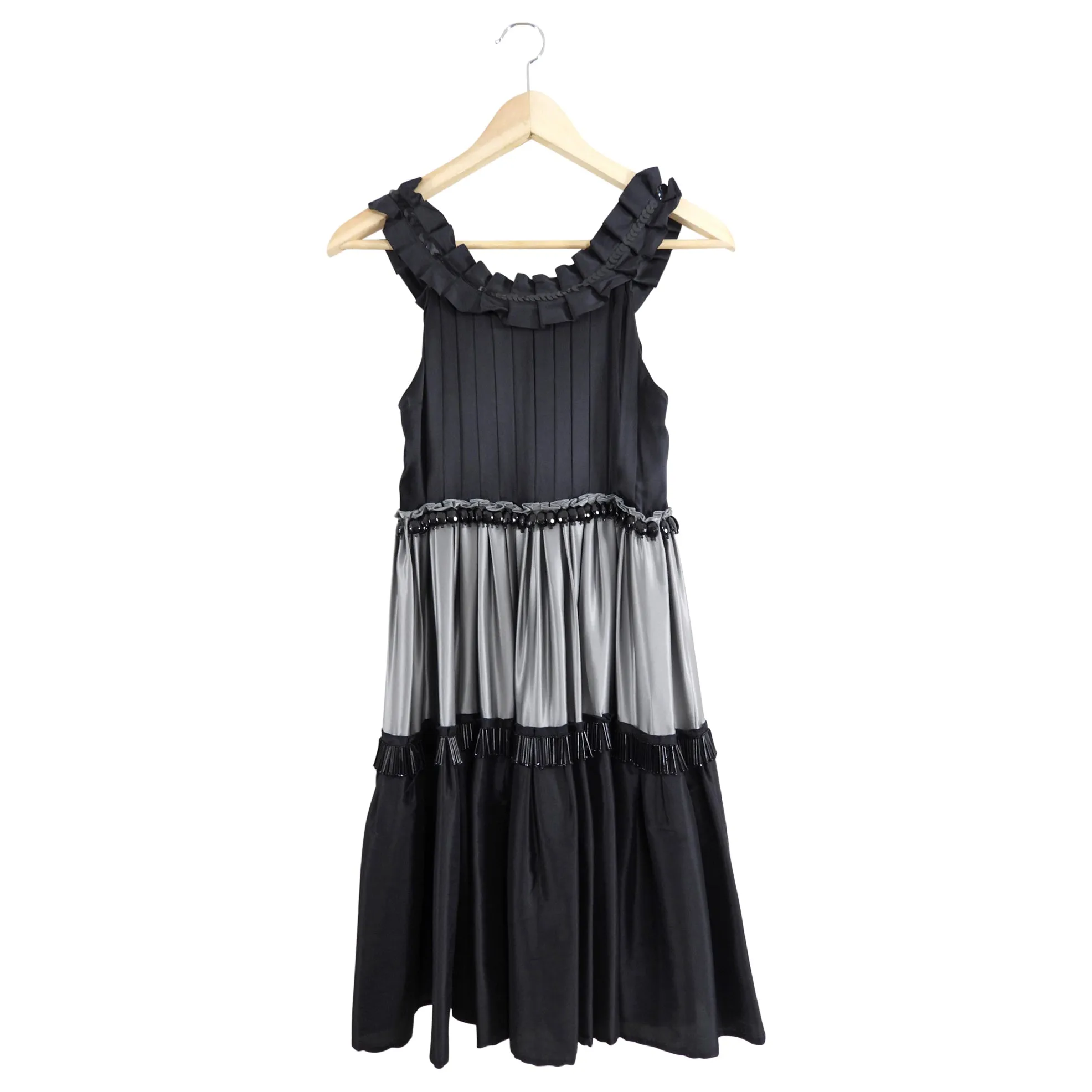 Moschino Cheap & Chic Grey and Black Bead Silk Tiered Dress - USA 4